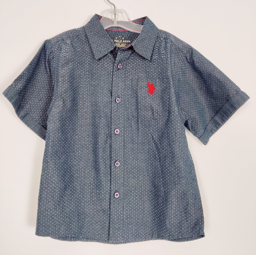 U.S. Polo Assn. Boys' Polka Dot Button-Down Shirt - Size 7 Cotton Blue Nautical